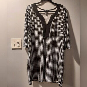 JL Jules & Leopold Black & White Check Houndstooth 3/4 Sleeve Dress in Size XL